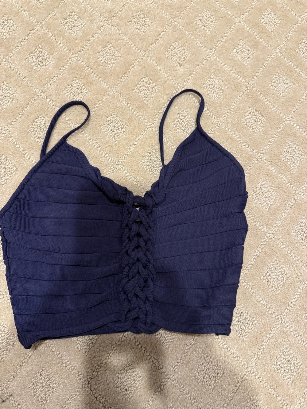 Dion Lee Navy Braided Front Cropped Tank